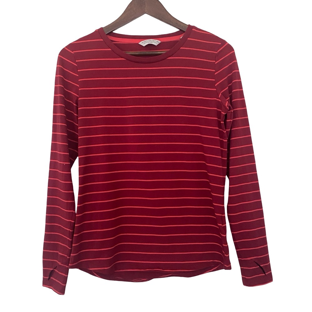 Tchibo Sports Collection Womens Long Sleeve Top S Burgundy Striped Thumbhole